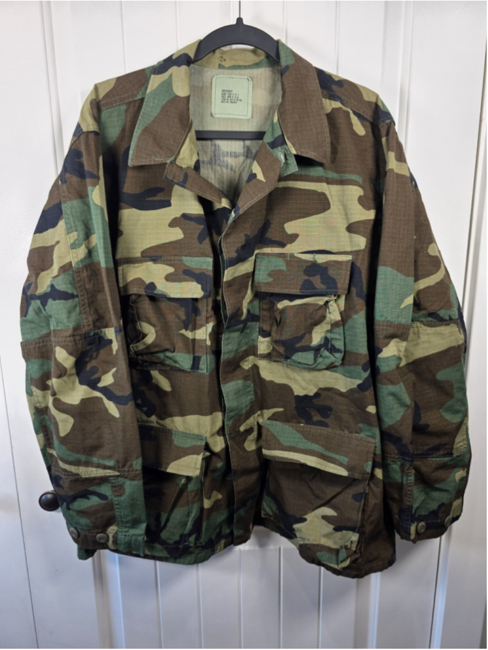 Vintage 1989 US Army BDU Woodland Camo Combat Coat Large Regular 100% Cotton